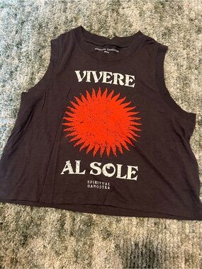 Spiritual Gangster Black Cropped Tank with Red Sun Graphic Size Small